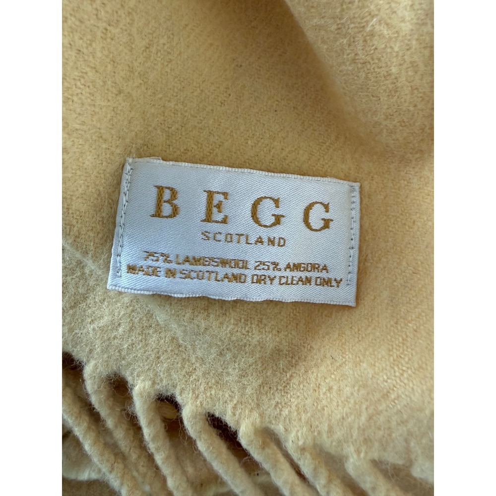 Begg Scotland Lambswool Angora Mustard Yellow Fringe Throw Blanket Shawl Luxury